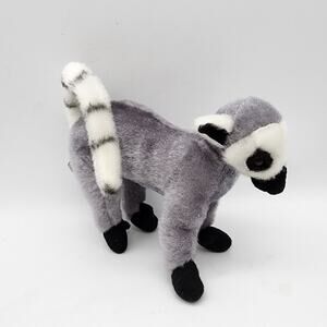 Ring Tailed Lemur Plush Stuffed Animal 7" Realistic Standing Gray Black Vintage